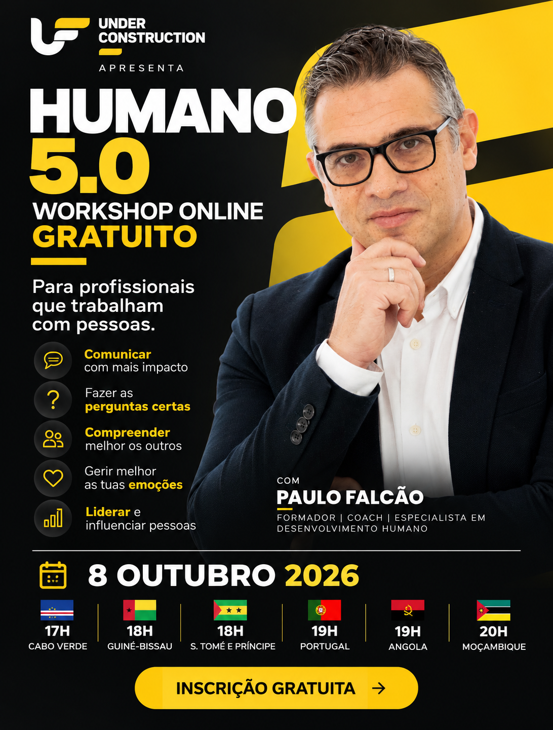 Cartaz do workshop Humano 5.0 com Paulo Falcão